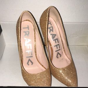 Gold sparkle heels